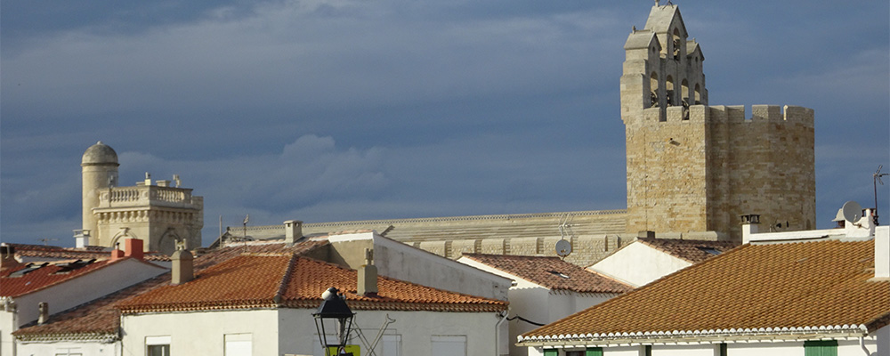 Saintes-Maries-de-la-Mer, een bruisend badplaatsje en bedevaartsoord met in het centrum de Notre-Dame-de-la-Mer kerk Saintes-Maries-de-la-Mer, een bruisend badplaatsje en bedevaartsoord met in het centrum de Notre-Dame-de-la-Mer kerk