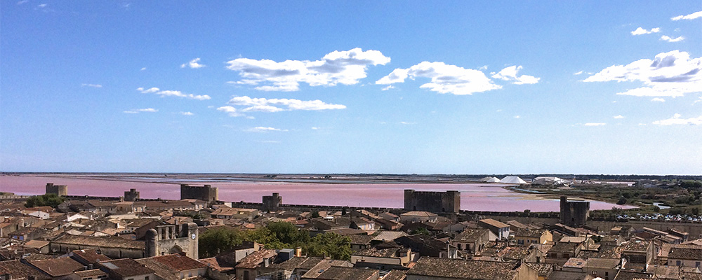 Zoutpannen vanaf de muren bij Aigues Mortes Zoutpannen vanaf de muren bij Aigues Mortes