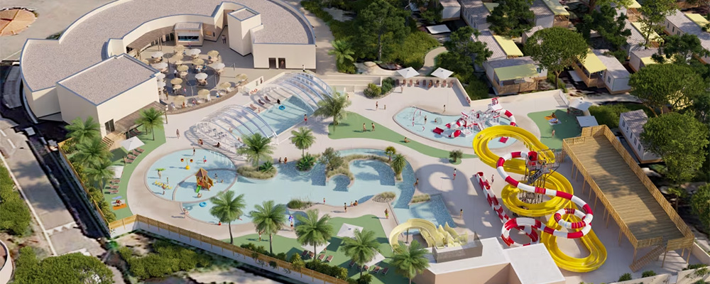 Het grote zwembadcomplex wordt in 2024 helemaal vernieuwd op camping Les Dunes aan de Middellandse Zee Het grote zwembadcomplex wordt in 2024 helemaal vernieuwd.