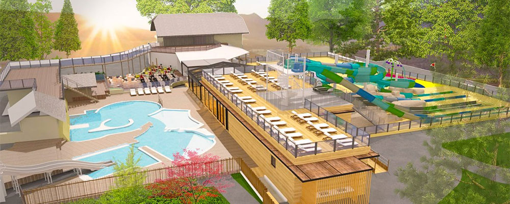 Een vernieuwd waterpark met glijbanen en lagunebad op camping L Een vernieuwd waterpark met glijbanen en lagunebad op camping L