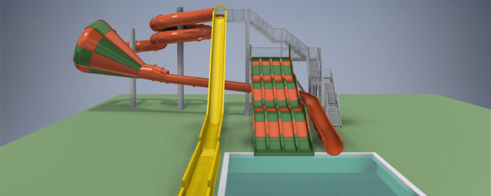 impressie van de 2 nieuwe glijbanen Ommerland