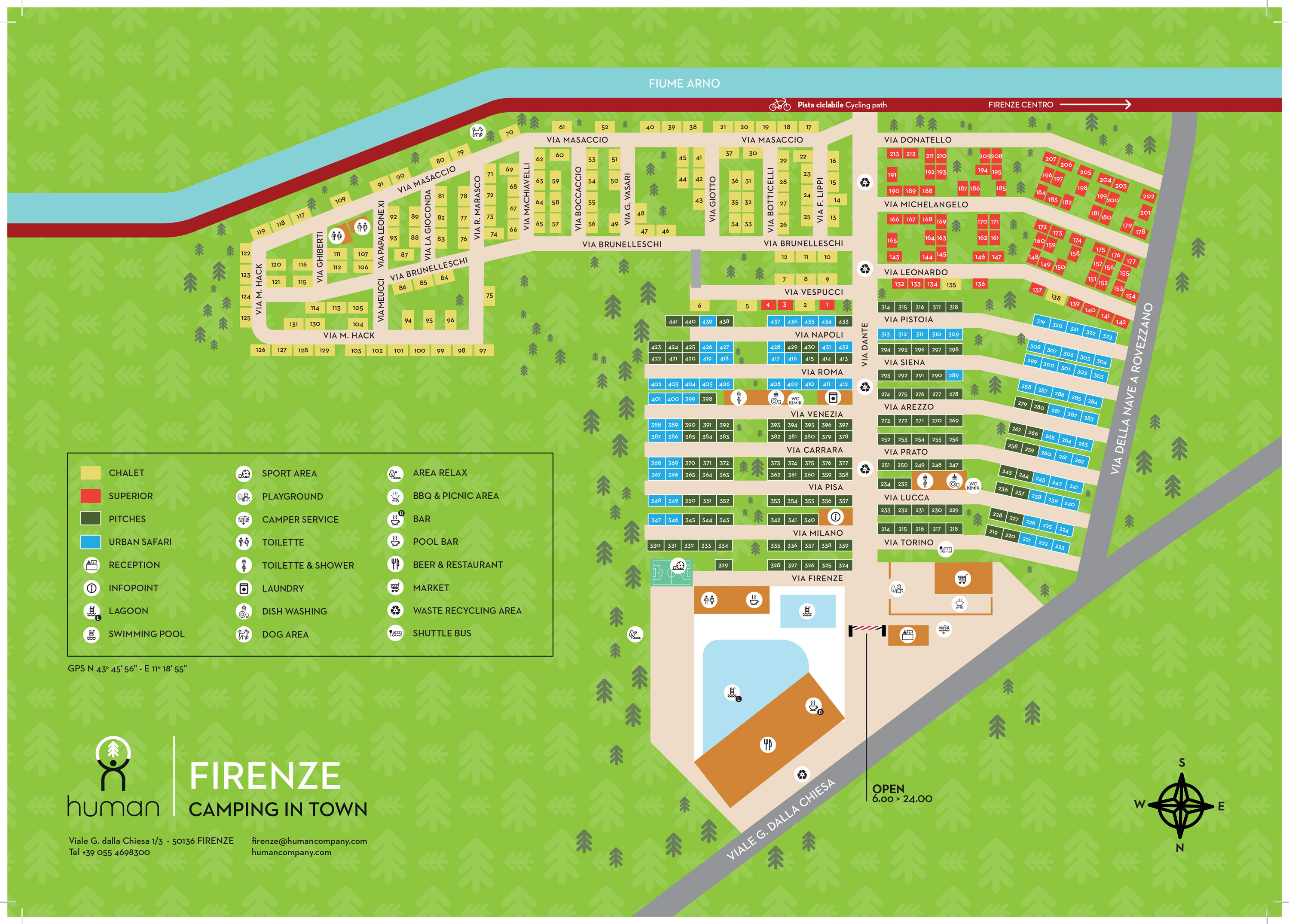 Plattegrond Firenze Camping in Town